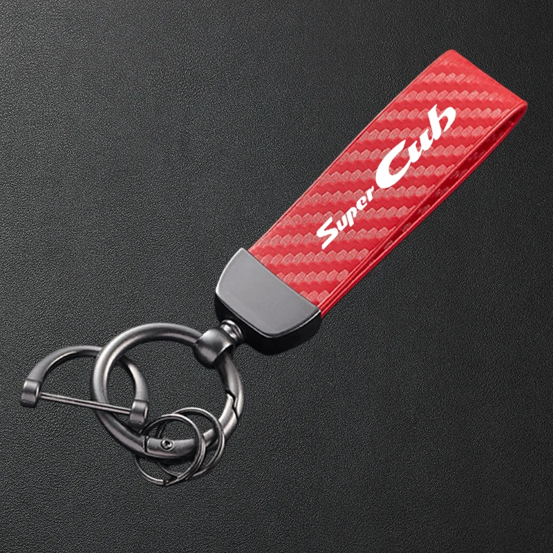 For Honda Super CUB C70 90 110 C125 Accessories High-Grade Motorcycle Carbon Fiber Patterned Keychain Metal Keyring