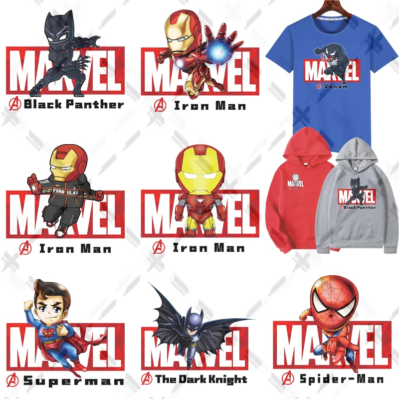 แผ่นปะติดเสื้อผ้าที่หลอมได้สำหรับเด็ก Disney Marvel The Avengers แผ่นปะติดไวนิล DIY สำหรับเด็กยืดหยุ่นและลอกได้