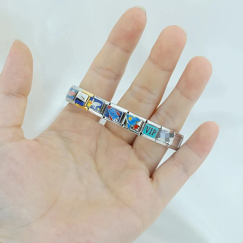 Hapiship 2024 Women Fashion Travel Airplane Car Ship Charms Italian Links Fit 9mm Stainless Steel Bracelet Making Jewelry ZH027