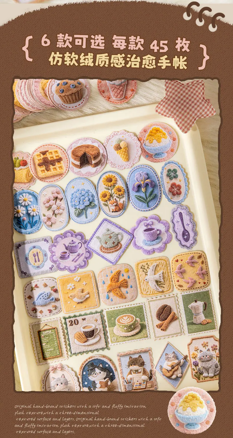 Journal GO 45 Stück Collage-Aufkleber Weiche Plüsch-Garten-Vintage-Katzen-Blumen-Kaffee-Etiketten Kreatives Scrapbooking-Landschaftsmaterial – Detail 8