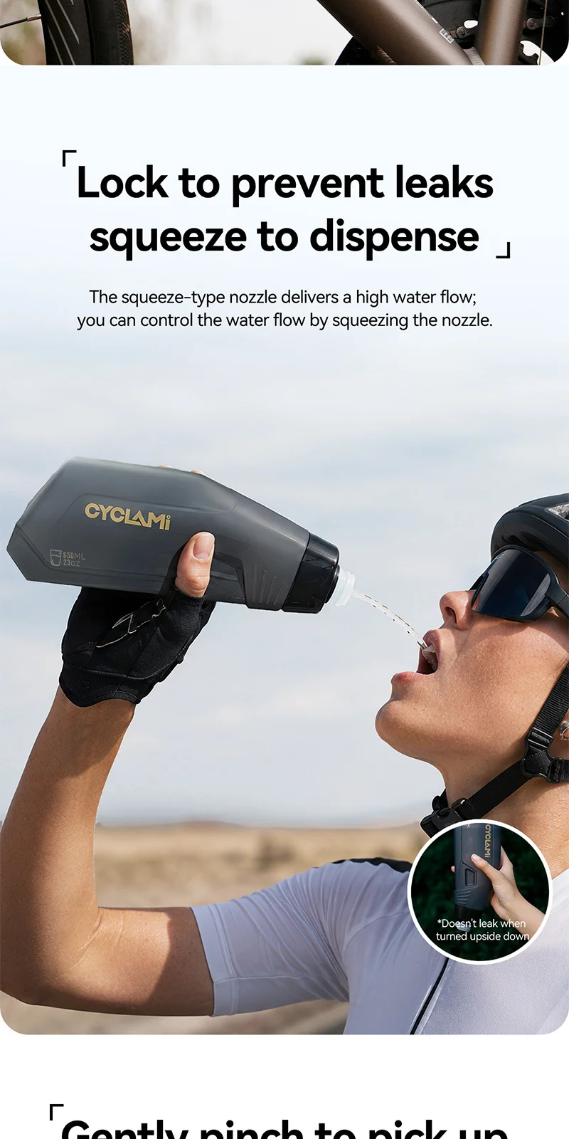 CYCLAMI 650ml Aerodynamisches Fahrradflaschenhalterungsset PP5 Quetschbare Fahrradflasche mit Silikondeckel für Rennrad und Mountainbike-Rahmen – Detail 5