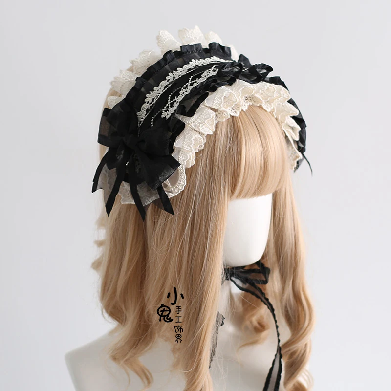 Lolita Hair Accessories Ruffled Sweet Bowknot Y2K Maid Headband Anime Cosplay Costume Headdress