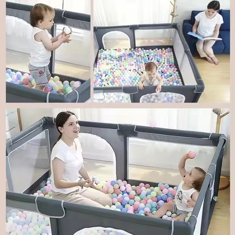 Baby Playpen BPA-Free Oxford Mesh Tool Free Assembly with Pull Up Rings Sturdy Suction Base Foam Padded Anti-Collision Breathable Toddler Activity Play Yard Grey image 3