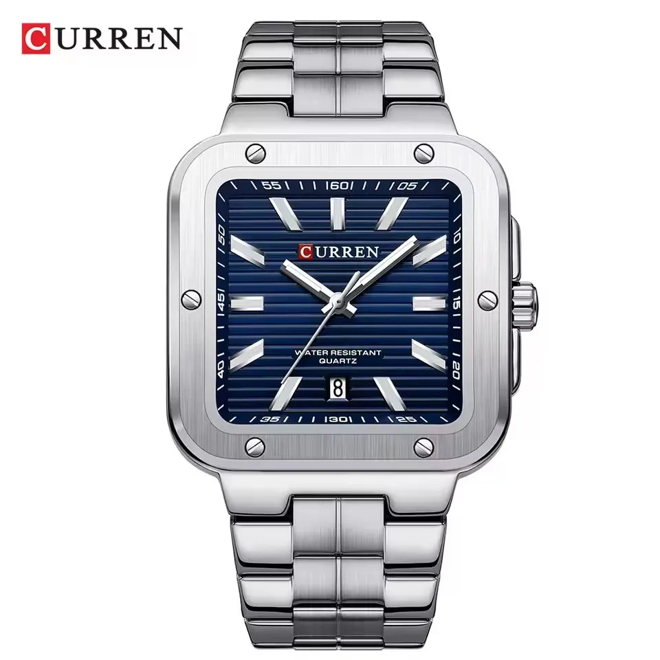 CURREN 8479, модные брендовые мужские кварцевые часы, элегантный календарь с квадратным циферблатом, водостойкий стальной ремешок, деловые повседневные часы для мужчин CURREN 8479, модные брендовые мужские кварцевые часы, элегантный календарь с квадратным циферблатом, водостойкий стальной ремешок, деловые повседневные часы для мужчин