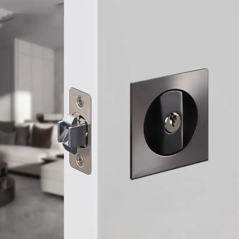 Square Pocket Door-Hardware Invisible Recessed Door Lock for Sliding-Door L43B