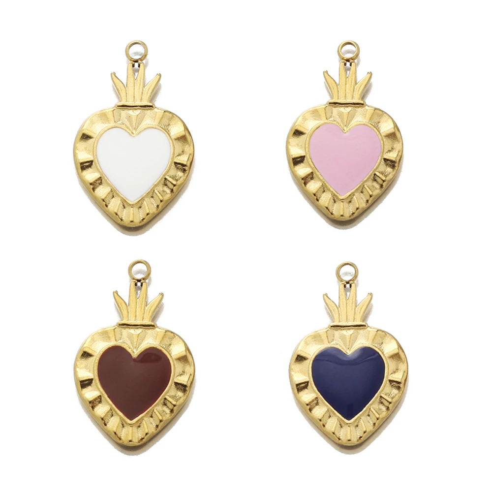 2Pcs Stainless Steel Gold Plated and Enamel Sacred Heart Charms,Ex Voto Milagro Style Heart Pendant for Jewelry Making Religious