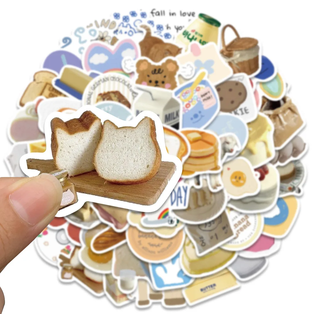 63PCS Kawaii Butter Bread Cake ins Snack Food Stickers Skateboard Fridge Phone Guitar Motorcycle Luggage Decal Sticker Toy