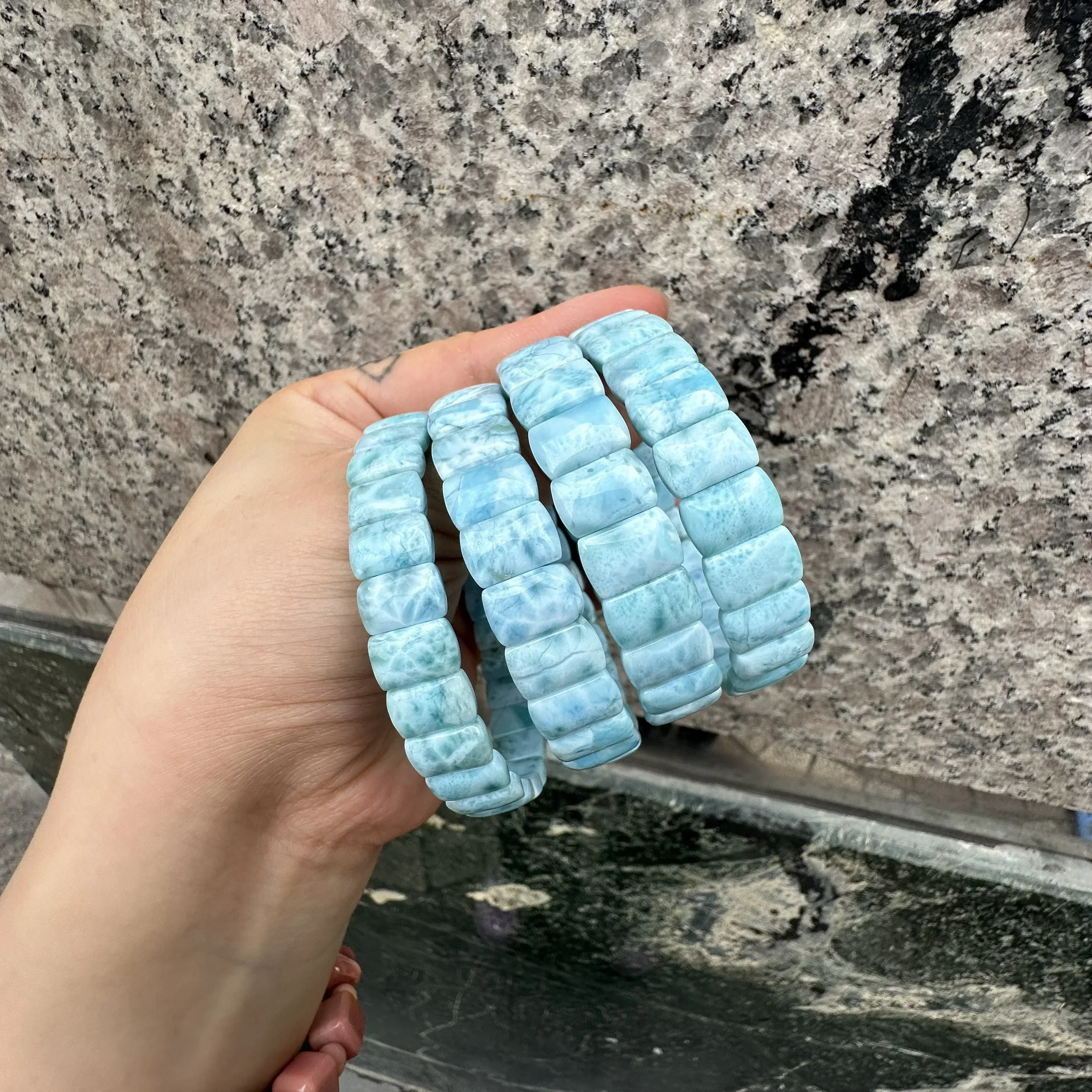 2023 AAAA Grade Natural Larimar/Copper Pectolite Beads Bracelet Dominicana Genuine Larimar Gemstone Bangle For Party For Gift