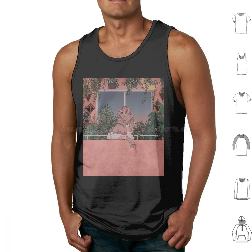 Urban Garden Tank Tops Vest Sleeveless Pink Pastel Sky Balcony Cacti Santet Succulents Girls Oc Aesthetic Garden