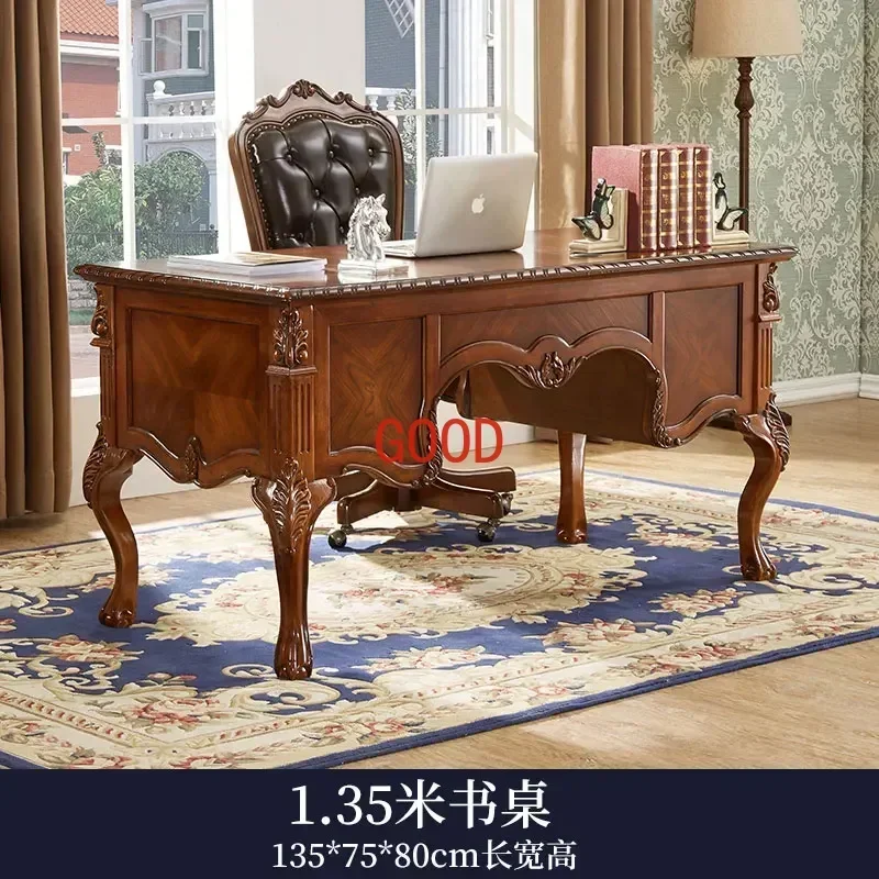 American-Style Solid Wood Desk European-Style Vintage Engraving Desk