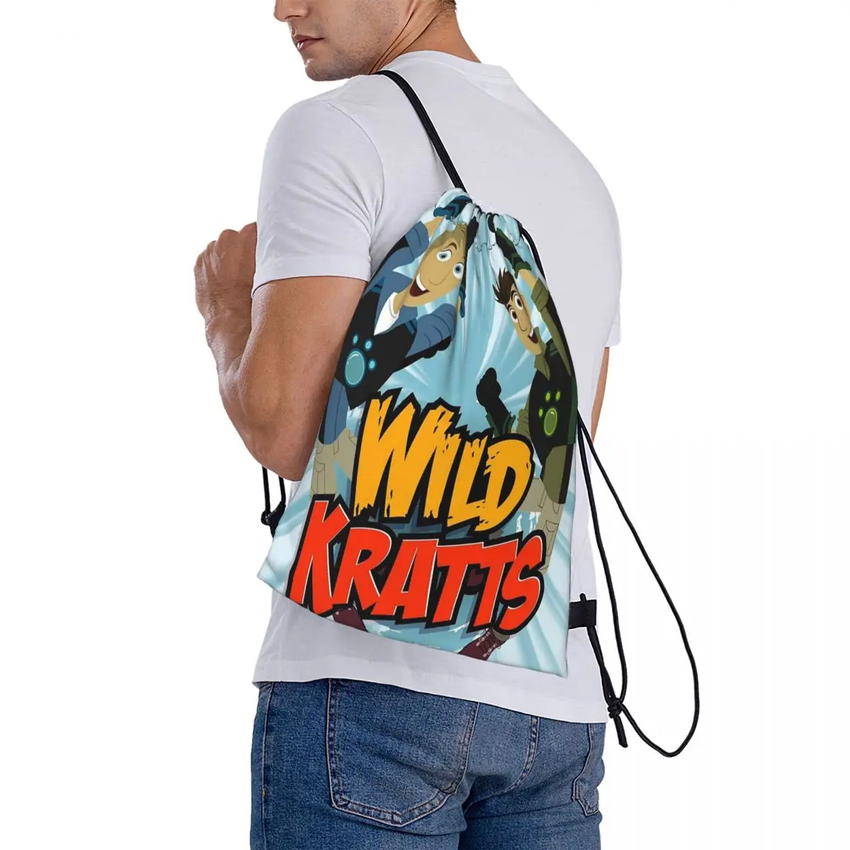 

Pattern Logo Wild Kratts Backpacks Fashion Drawstring Bundle Pocket Sports Bag Book Bags for Man Woman Students