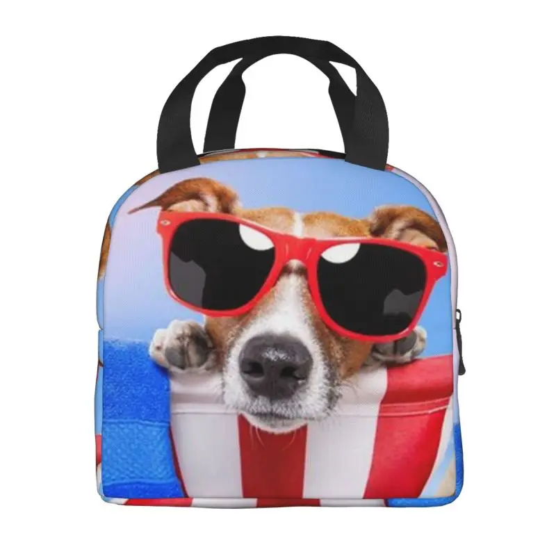 Jack Russell Terrier Dog Sun Glasses Insulated Lunch Bag for Beach Funny Dogs Cooler Thermal Bento Box Office Picnic Travel