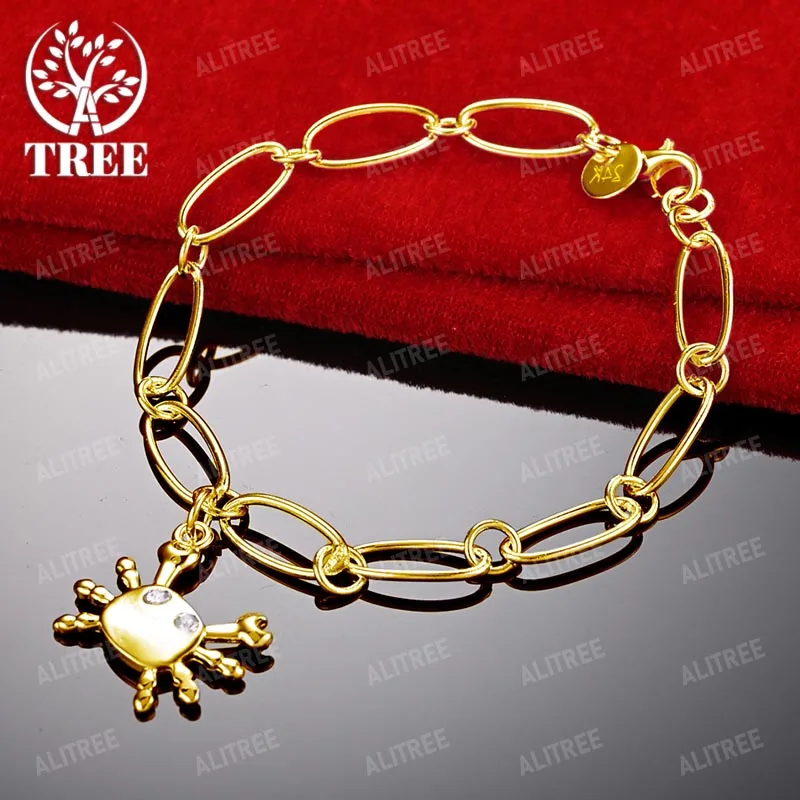 ALITREE 18K Yellow Gold Zircon Crystal Crab Chain Bracelets For Woman Fashion Bangles Fine Jewelry Lady Party Birthday Gifts