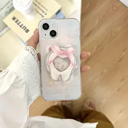 3D Tooth Love Heart Sheep Stand Holder Fundas For Iphone 14ProMax 15Pro 13 14 15 Pro Max 12 Magnetic Colorful Stars Phone Case