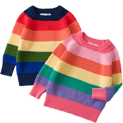 Baby Clothes Children 1-7 Years Children Sweater O-neck Thick Pullover Boy Girl Long Sleeve Loose Knitwear Kids Striped Sweater