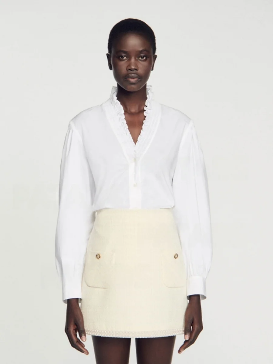 Frühling 2024 ort A-Linie Rock Damen Hohe Taille Polyesterfaser Reine Farbe Pendeln OL Sle Perlen Knopf Detail Rock