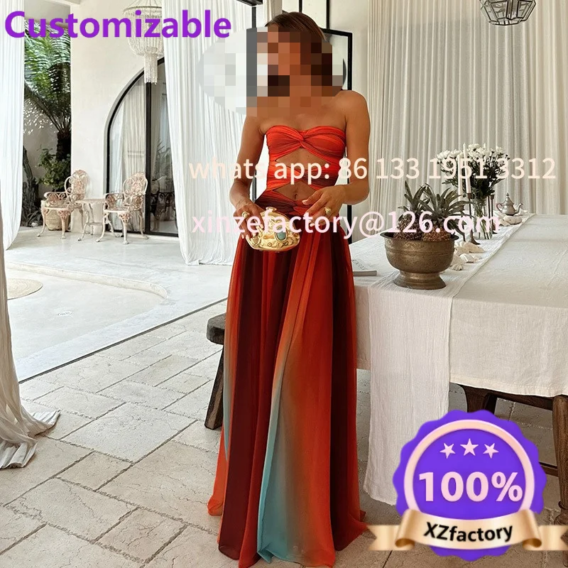 Customizable Tie-dye Gradient Hollow Out Women's Maxi Dress Elegant Off Shoulder A-line Hem Long Dresses New Summer 2025 Holiday