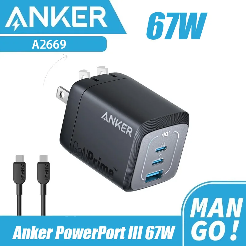 

Original Anker 3-Port 67w Max GaN Charger USB C Fast charging Fast Compact Foldable for MacBook Pro/Air iPad Pro Galaxy Switch