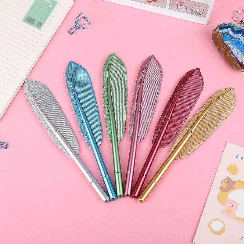 30 PCS Creative Metal Feather Neutral Pen 0.5 needle Black Christmas Water-based pen office stationery gift for students