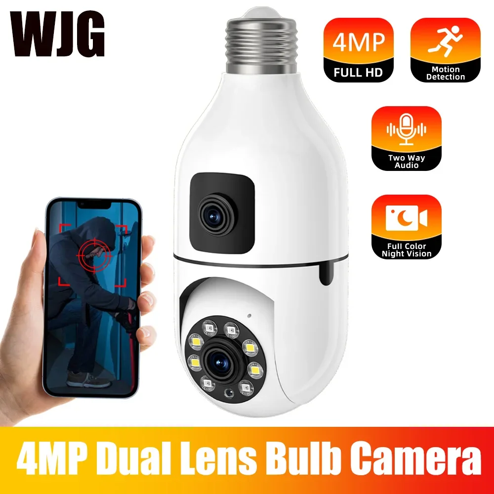 

4MP E27 Dual Lens WiFi Bulb Camera 1080P Night Vision 360 PTZ Camera Human Tracking CCTV Cameras Security Monitor Two Way Talk