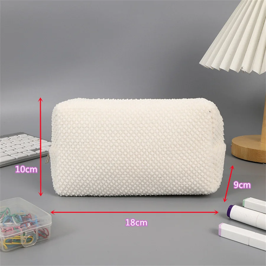 Solid Plush Cosmetic Lipstick Storage Bag Pencil Case Women Girls Makeup Handbags Travel Organizer Pouch Pen Bags Toiletry Kit