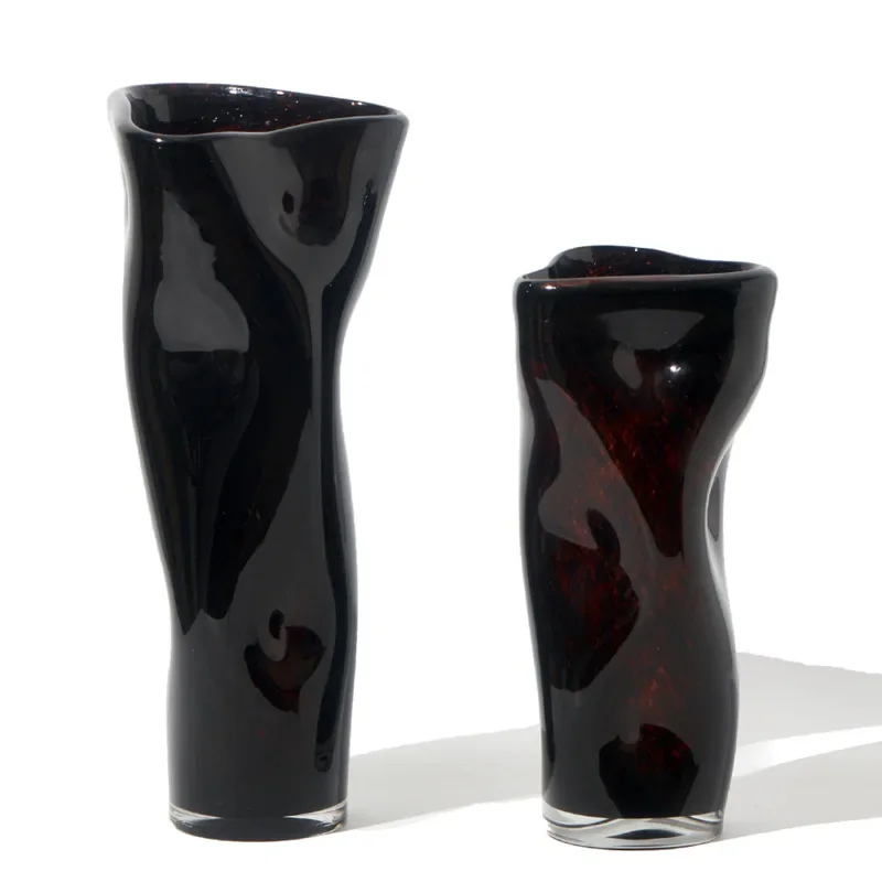 

Light luxury creative large mouth straight black gold glazed vase high-end countertop soft home