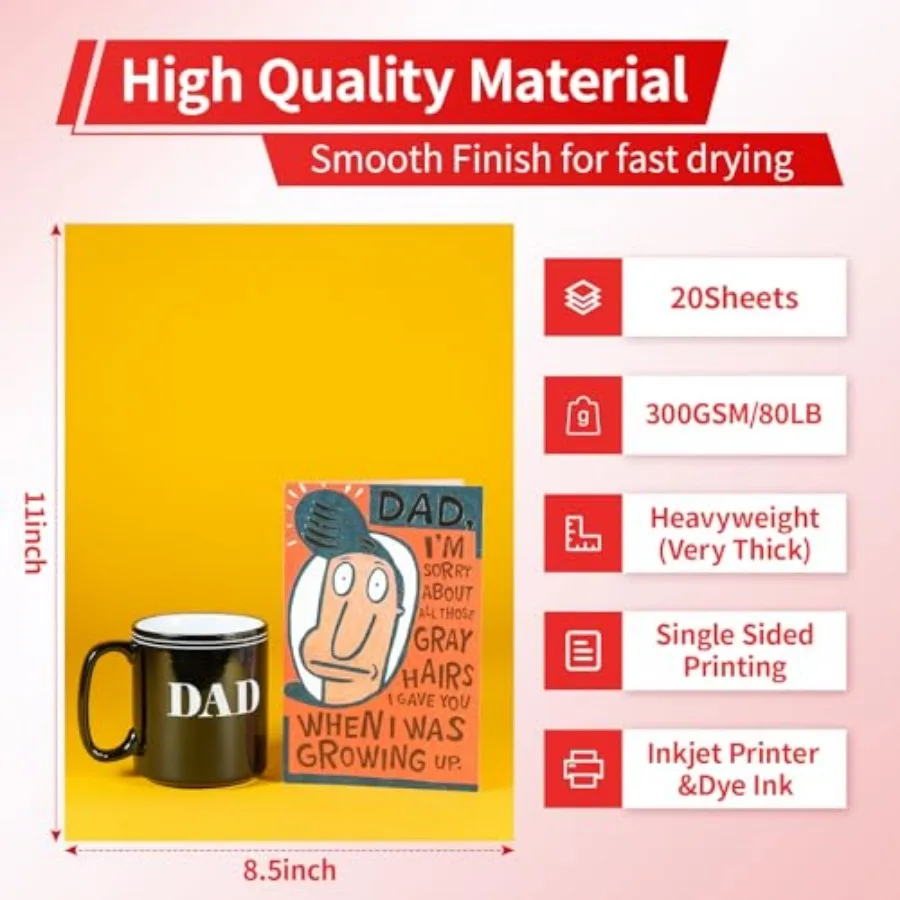Single-Sided Thick Glossy Photo Paper, 300gsm 8.5x11