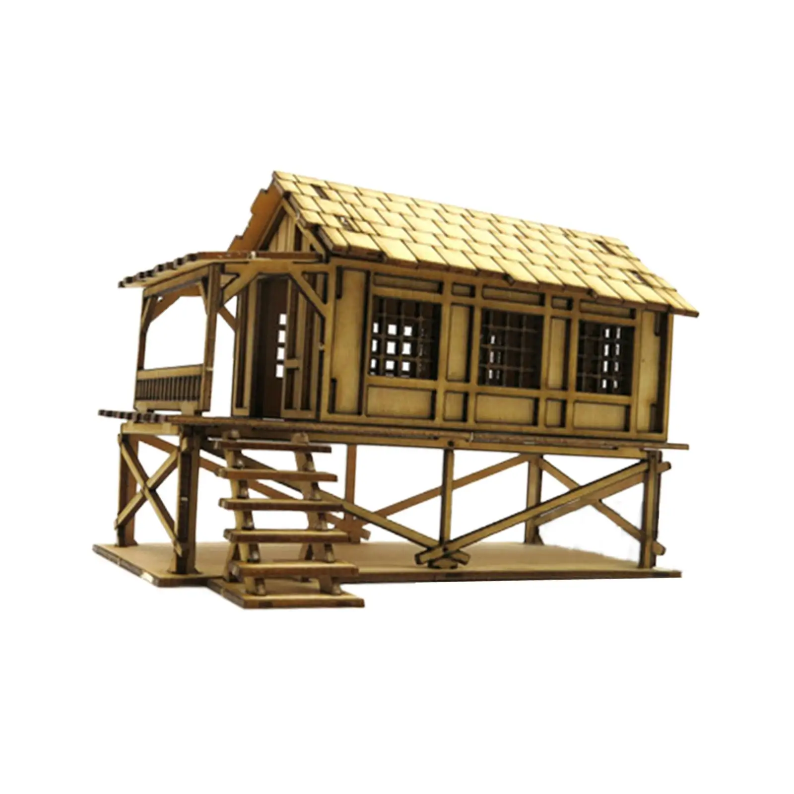 1/72 Wooden Cabin DIY Painting Wooden 3D Puzzle House Modeling Kits for Accessory Architecture Model War Scene Sand Table Decor