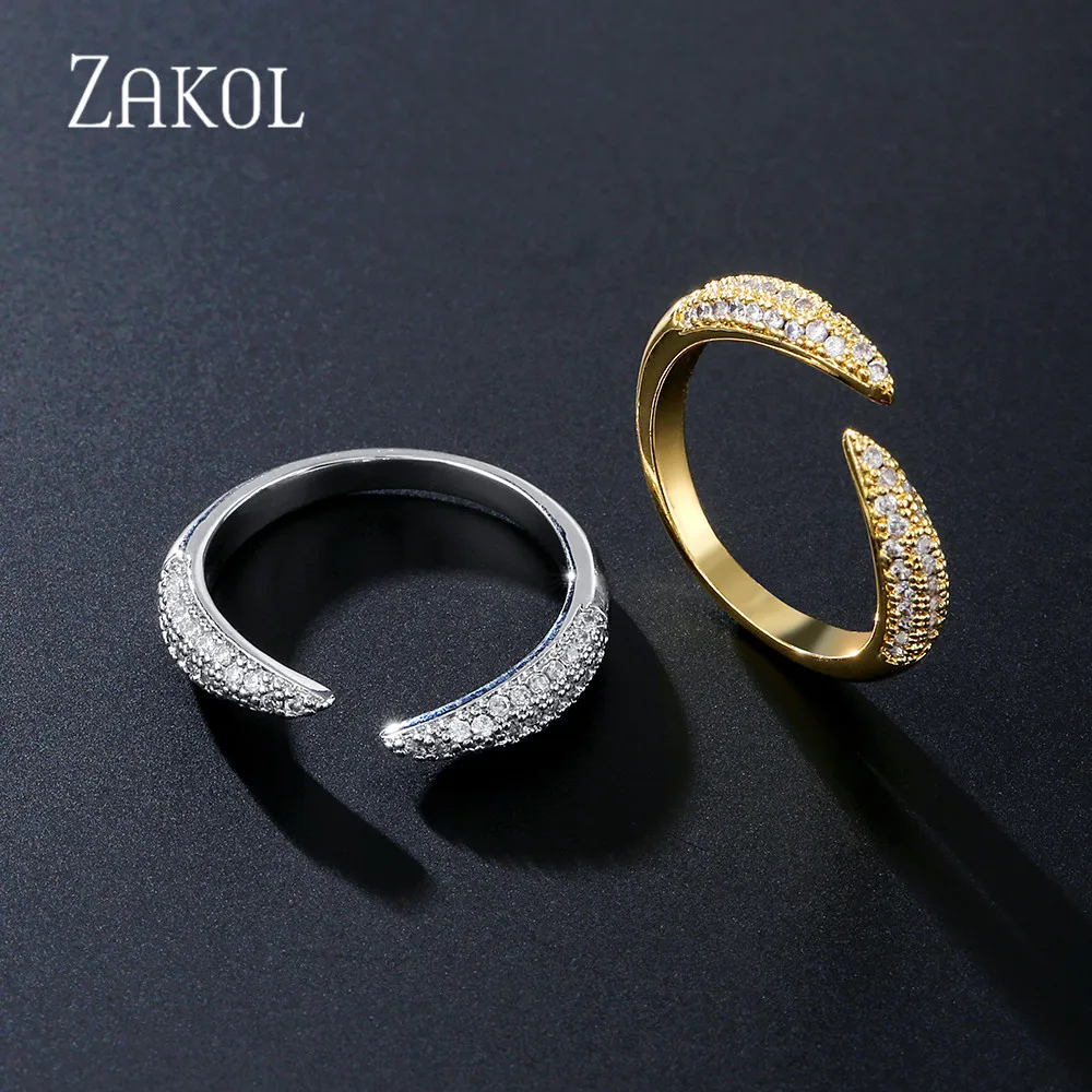 ZAKOL Korea Shinny Wedding Open Rings for Women Fashion Micro Inlaid Cubic Zirconia Adjustable Ring Party RP2266