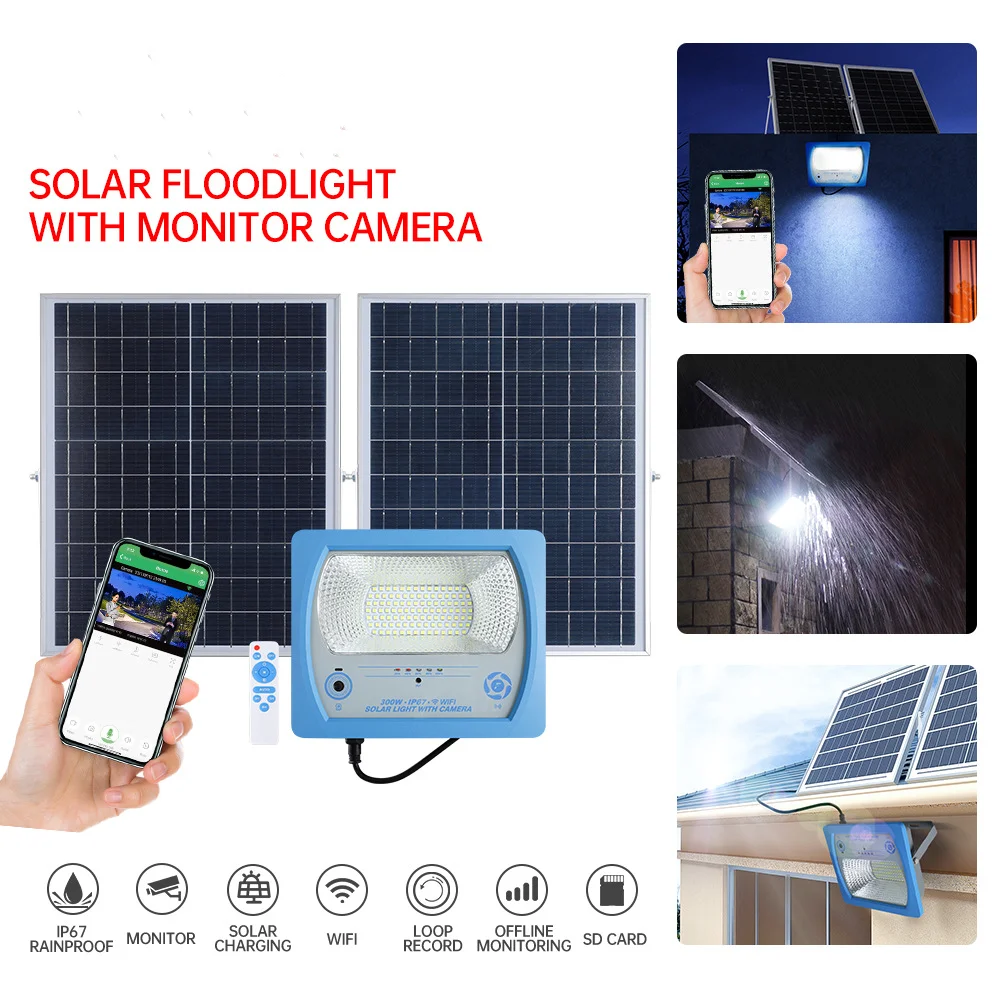 Solar Monitoring Flood Light Integrated Outdoor Waterproof HD Camera High Power 300W Solar Flood Light Street Lamp