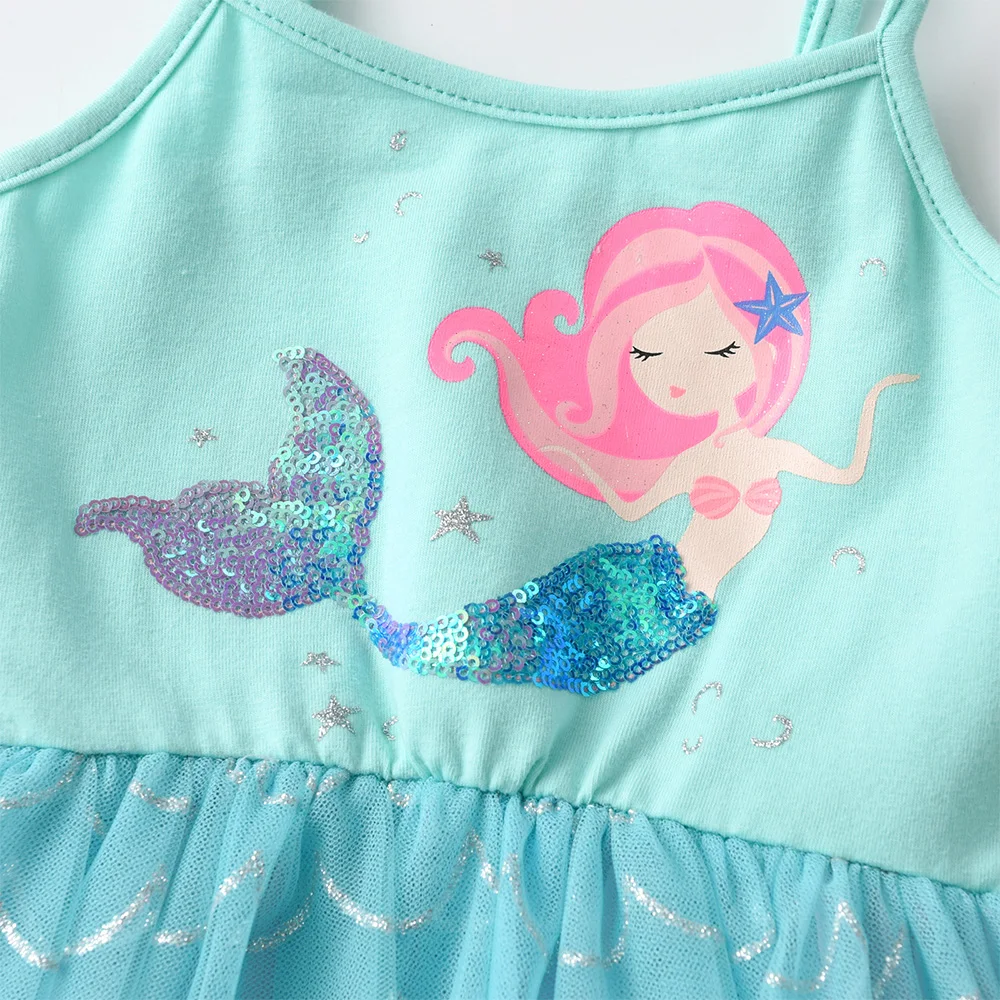 DXTON Mermaid Dress For Girls Sling Suspended Gradient Summer Kids Dress Cartoon Sequined Princess Dress Children Party Costumes