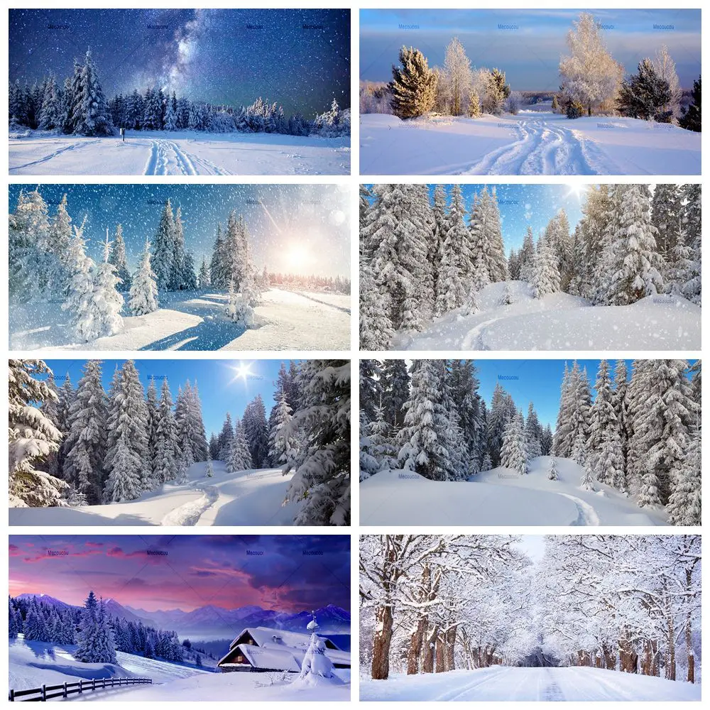 

Snow Scene Backdrop Winter Forest Ice Snow World Customized Kids Adults Portrait Snow Tree Home Party Decor Photo Booth Props