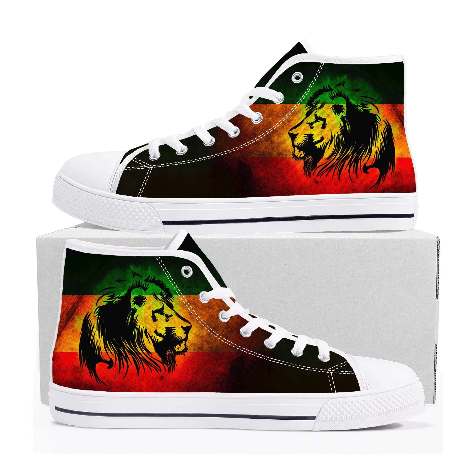 

Reggae Rastafarian Rasta Rastafari Lion Of Judah High Top Sneakers Mens Womens Teenager Canvas Sneaker Casual Shoes Custom Shoe