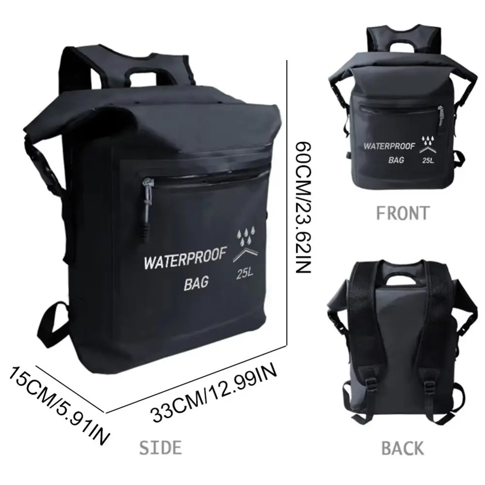 Zipper Pocket 25L Waterproof Backpack Roll-Top Closure Thickened Material Beach Storage Bag Waterproof Folding Swimming Backpack