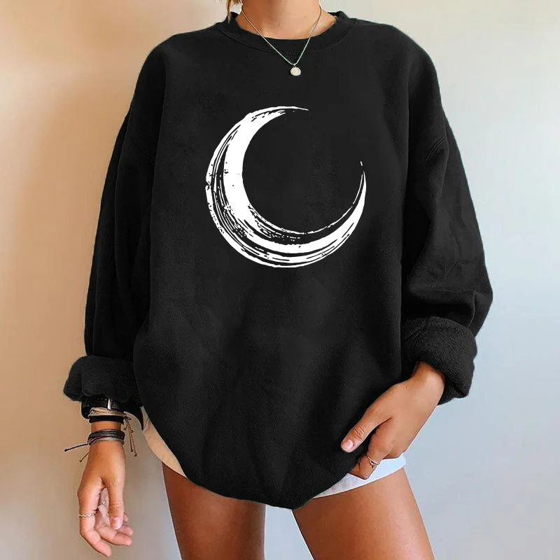 

Seeyoushy Moon Printed Women Sweatshirts Streetwear Oneck Long Sleeve Drop Shoulder Loose Woman Sweatshirts Mulheres Sweetshirts