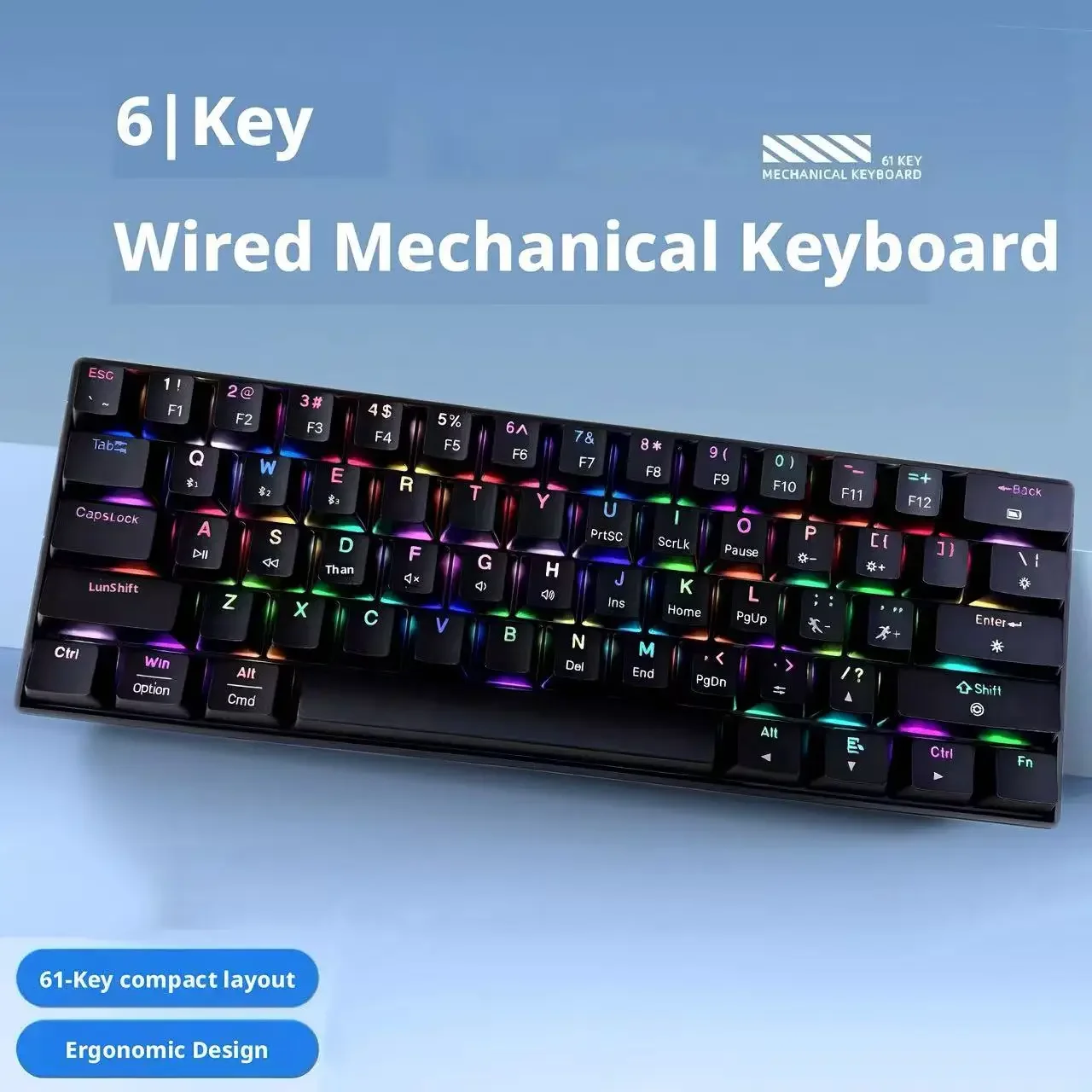 

Механическая клавиатура с 61 клавишей, беспроводная Bluetooth-клавиатура с RGB-подсветкой, бесшумная портативная игровая офисная клавиатура для настольных ПК