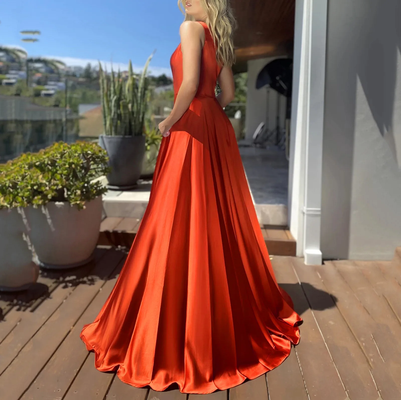 Women's Cocktail Dress Fashion One Shoulder Solid Color Side Slit A-Line Maxi Red Dress Formal Sexy Homecoming Dresses Vestidos