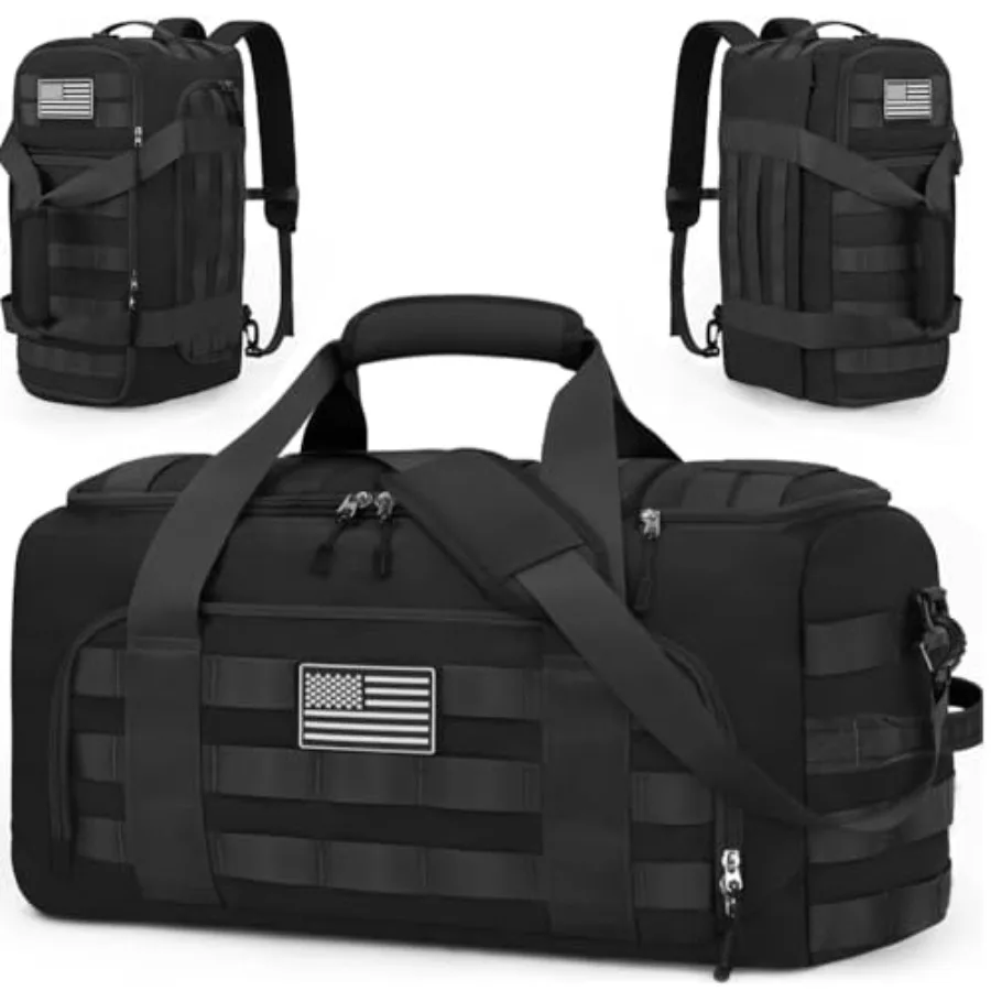 

Tactical Gym Bags for Men, 22x14x9 Carry On Luggage Duffle Bag for Travel, 3-in-1 Sports Basketball Soccer Bag with Removable D