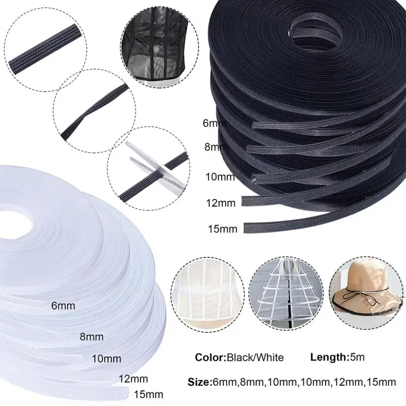 5 meters/roll 6mm-15mm Polyester Fish Boning Corset For Bras Diy Wedding Dress Making Sewing Accessories Crinoline for Sewing