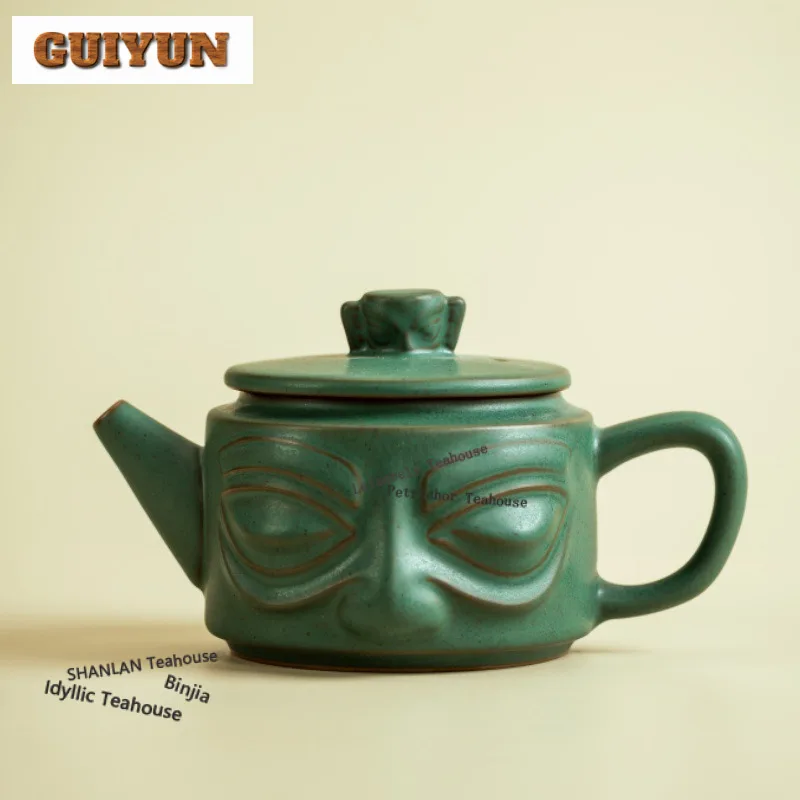 

180ml Sanxingdui Bronze Mask Ceramic Teapot Vintage Tea Infuser Pot Tea Soaking Kettle With Strainer Chinese Tea Set Collection