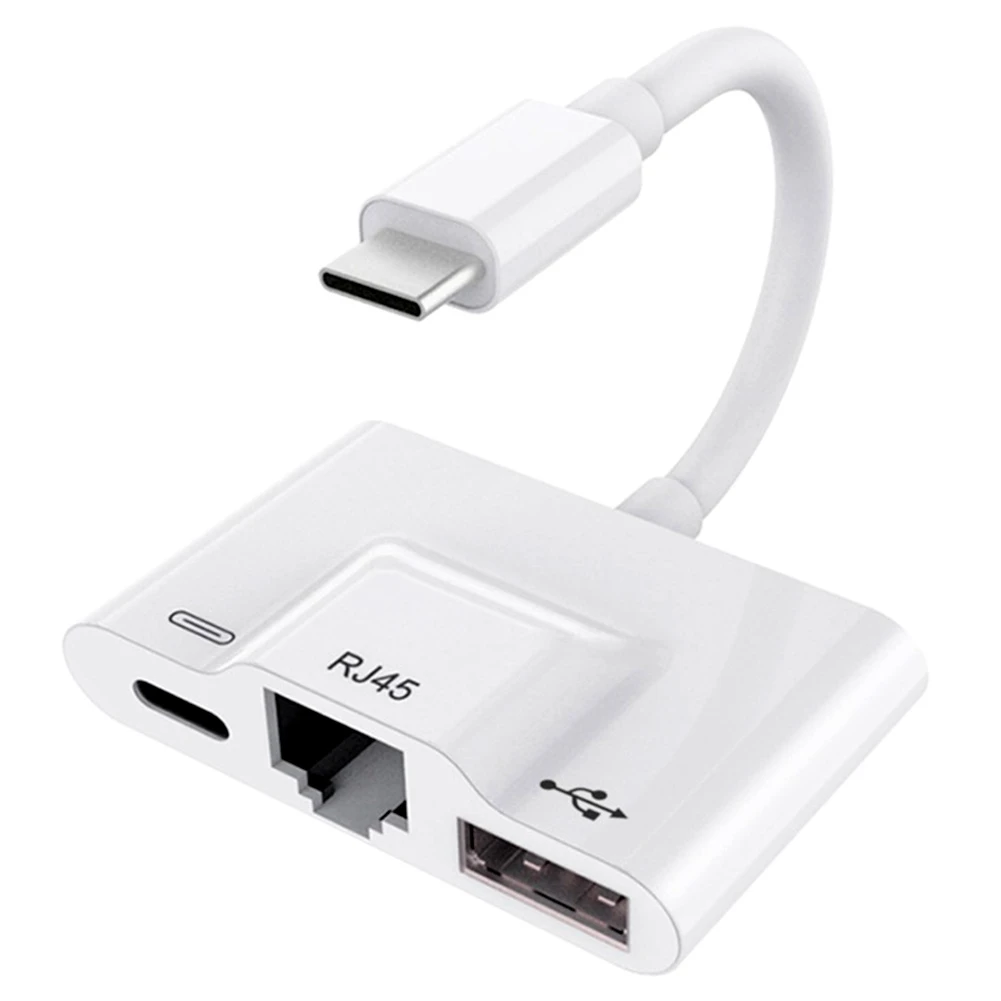 Type-C to RJ45 Adapter OTG Adapter Cable USB2.0 Charging Ethernet Adapter 10/100Mbps Network Speed