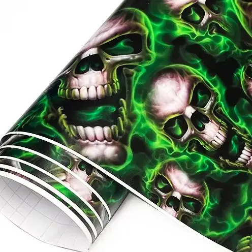 Grüner Totenkopf-Aufkleber Graffiti PVC Wasserdichte Vinylfolie mit Luftkanälen Selbstklebend DIY Auto Motorrad Aufkleber