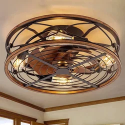 Retro living room ceiling fan light invisible fan motor 110V Nordic restaurant modern bedroom Electric fan Decorative lighting