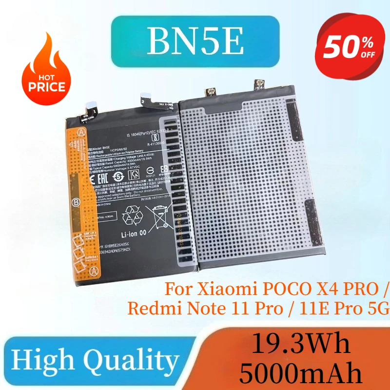 بطارية هاتف عالية الجودة 2025 سنة بطارية BN5E جديدة 5000 مللي أمبير في الساعة لهاتف Xiaomi POCO X4 PRO / Redmi Note 11 Pro / 11E Pro 5G