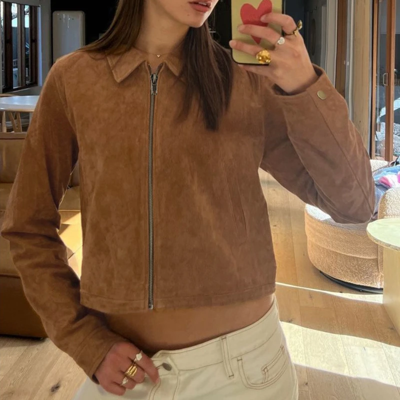 

Y2k Euramerican Style Autumn Winter Punk Short Retro Jacket Harajuku Turn Down Collar Solid Basic Versatile Coat Punk Clothes