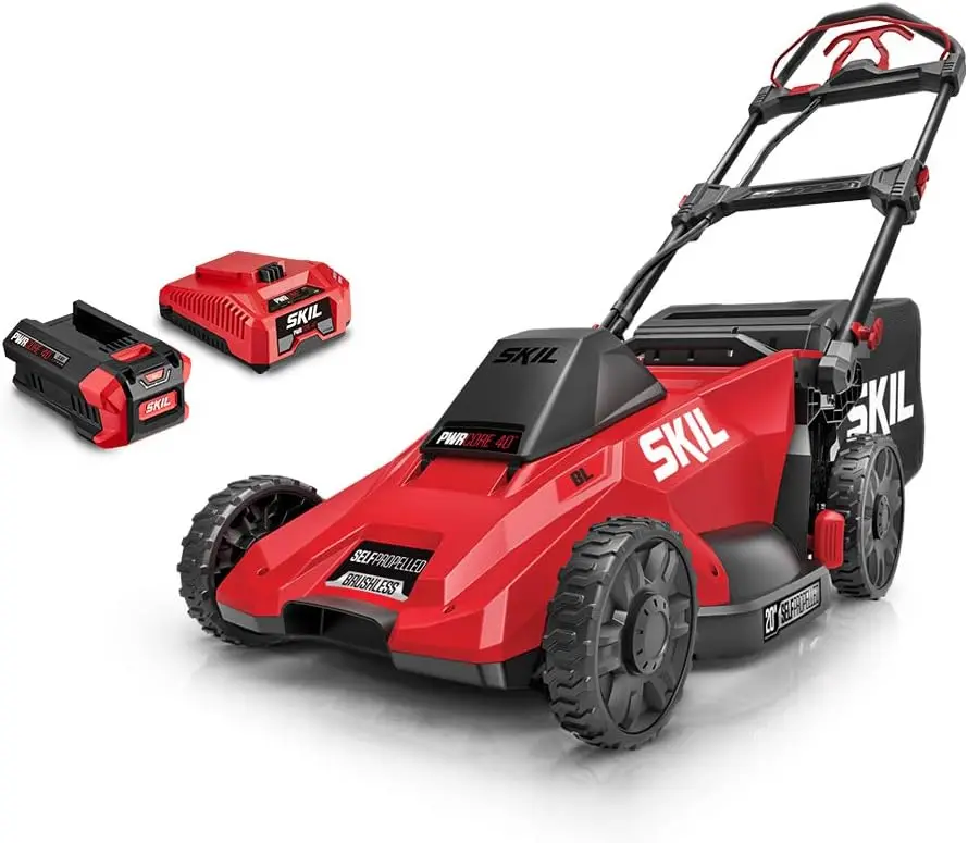 SKIL PWR CORE 40 Brushless 40V 20'' Self Propelled Mower Kit with 7-Position Cutting Height Adjustment, Includes 5.0Ah Battery a