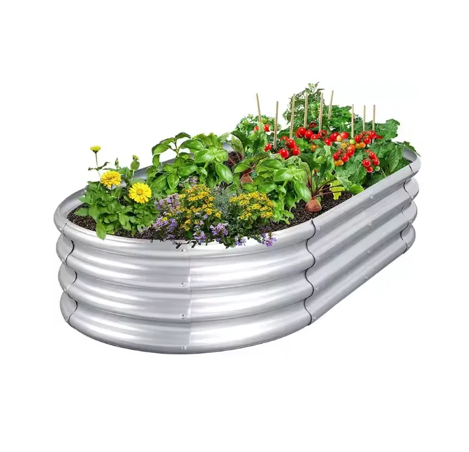 

Stock Classic Design Large 4x2x1ft Galvanized Raised Garden Bed Kit Oval Metal Planter Box For Planting Vegetables Plants
