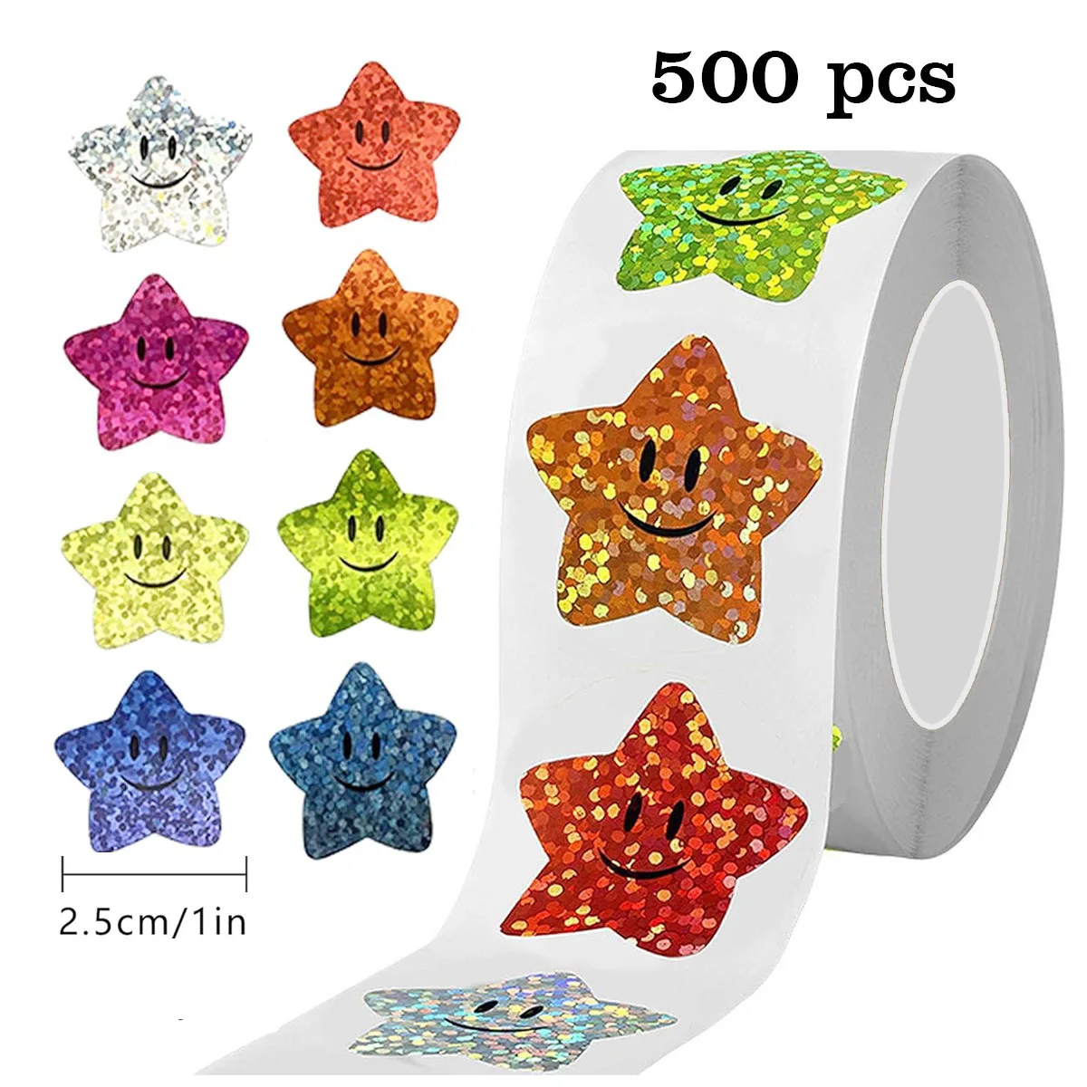 500Pcs/roll 2.5cm self-adhesive star smiley face stickers reward charts decorative self-adhesive stickers labels