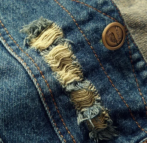 جاكيت جينز كاجوال بقصة ضيقة للرجال، سترة جينز ربيعية رفيعة ومبطنة من الأمام مع طية صدر السترة وتصميم بدون أكمام #6