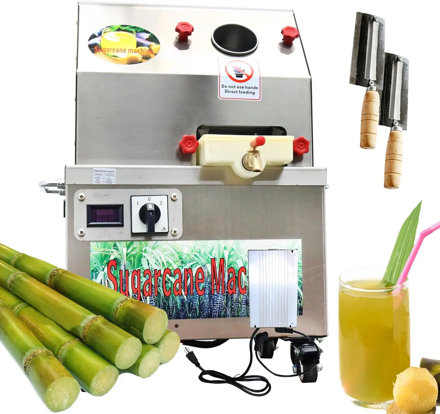 

24V DC/110V AC Electric Sugar Cane Juicer, 3-Roller Stainless Steel Juice Press, Sugarcane Extractor Machine for Home
